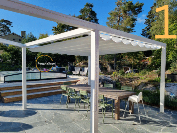 Pergolamarkis vid uteplats i Täby - Projekt nr 1